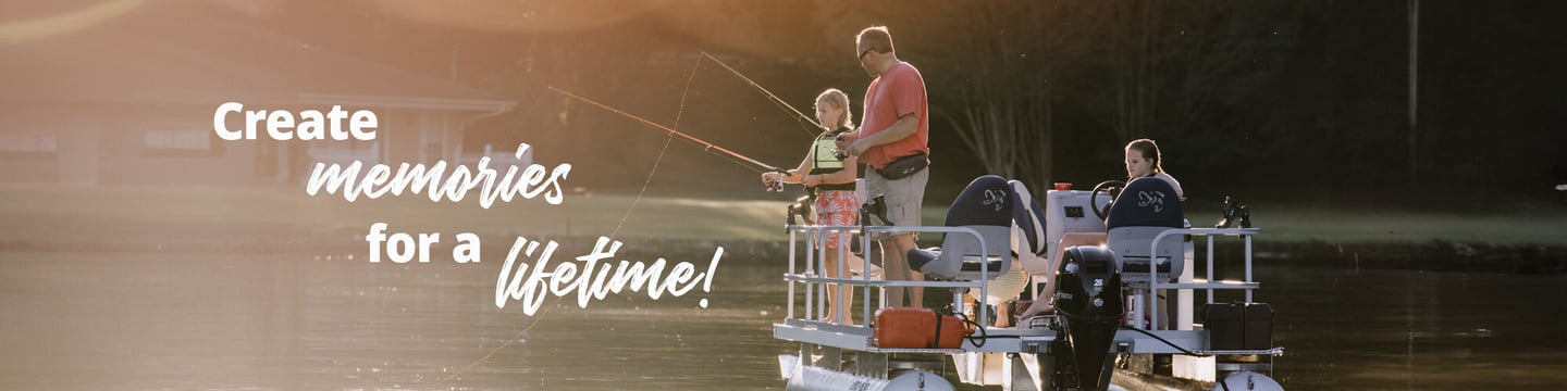 Family fishing on Elite pontoon boat